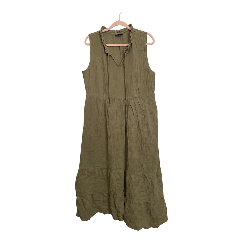 Nursing Queen Green Gauze Sleeveless Tiered Maxi Dress Zipper nursing opening L